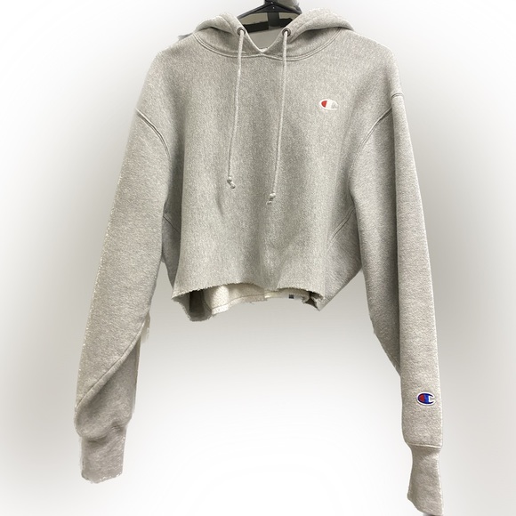 Champion Reverse Weave Cut-Off Cropped Hoodie C Logo - Picture 1 of 5